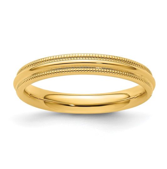 14k Yellow Gold 3mm Milgrain Half Round Comfort Fit Wedding Band Size 4.5