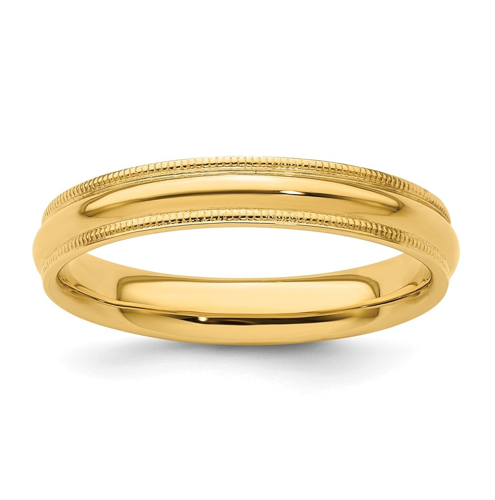 14k Yellow Or White Gold Milgrain Half Round Comfort Fit Wedding Band