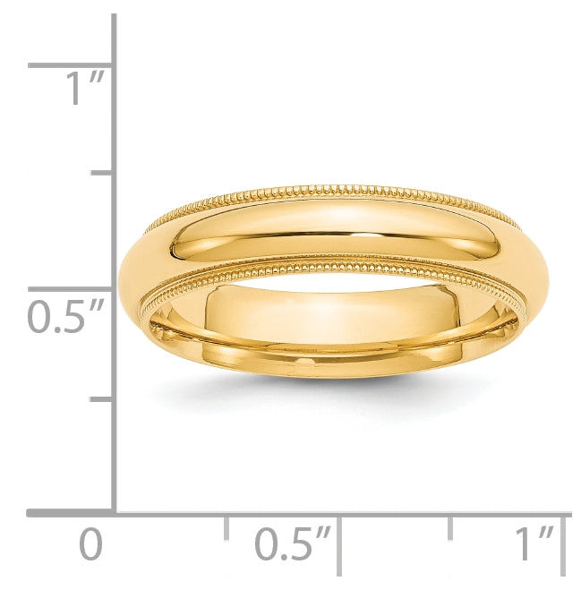 14k Yellow Gold 5mm Milgrain Half Round Comfort Fit Wedding Band Size 4.5