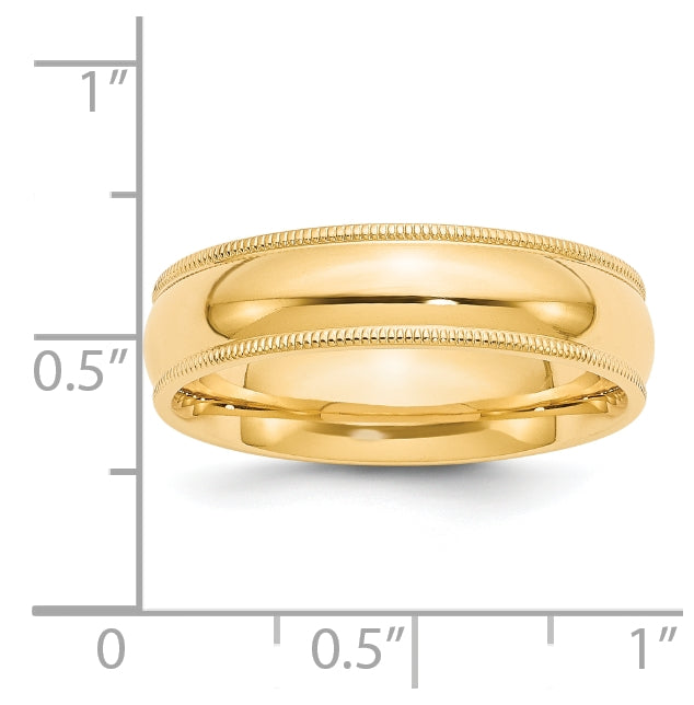 14k Yellow Gold 6mm Milgrain Half Round Comfort Fit Wedding Band Size 4