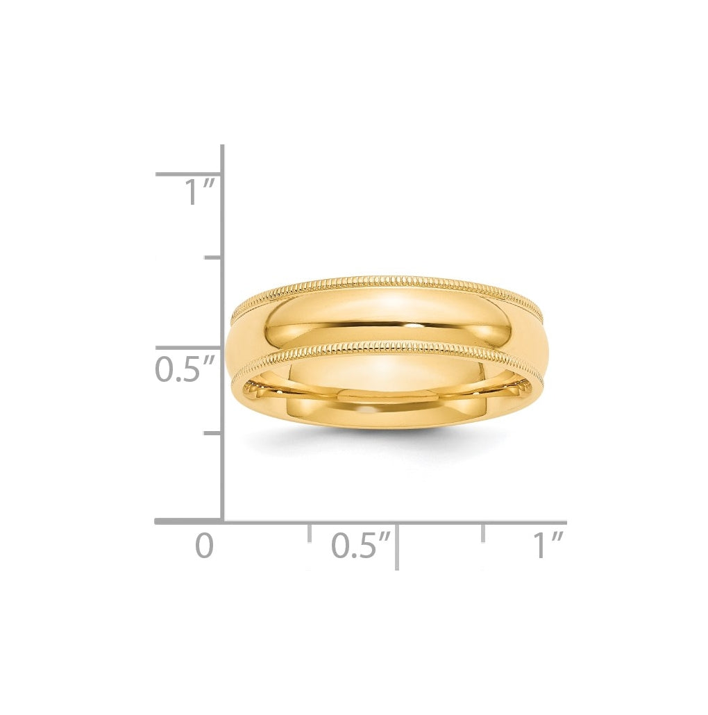 14k Yellow Or White Gold Milgrain Half Round Comfort Fit Wedding Band