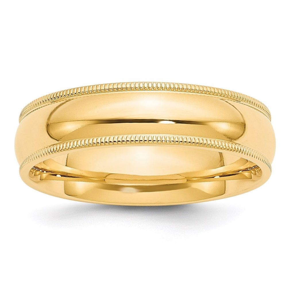 14k Yellow Gold 6mm Milgrain Half Round Comfort Fit Wedding Band Size 4.5