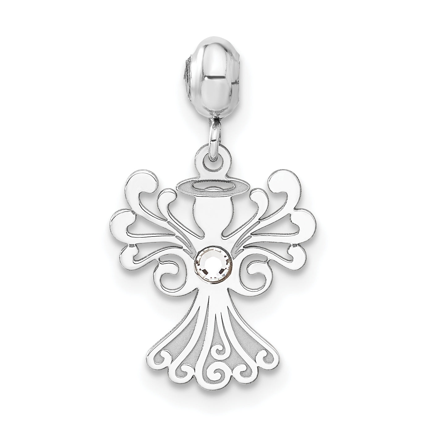 Sterling Silver Rhodium plated MeMi Angel Wing with Swarovski Crystal Charm