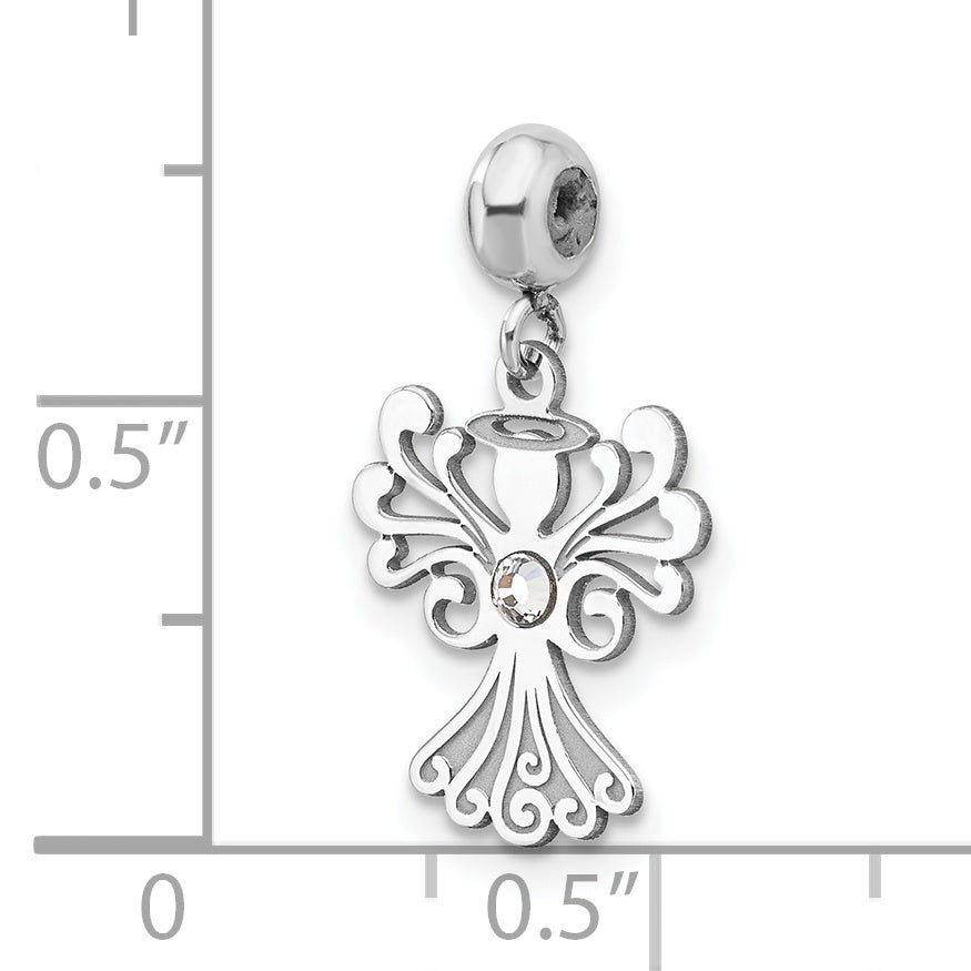 Sterling Silver Rhodium plated MeMi Angel Wing with Swarovski Crystal Charm