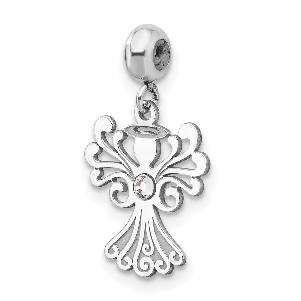 Sterling Silver Rhodium plated MeMi Angel Wing with Swarovski Crystal Charm