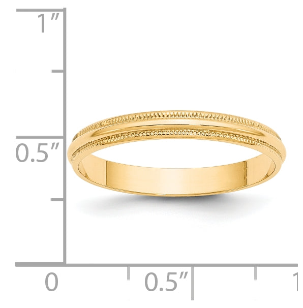 14k Yellow Gold 3mm Lightweight Milgrain Half Round Wedding Band Size 4.5