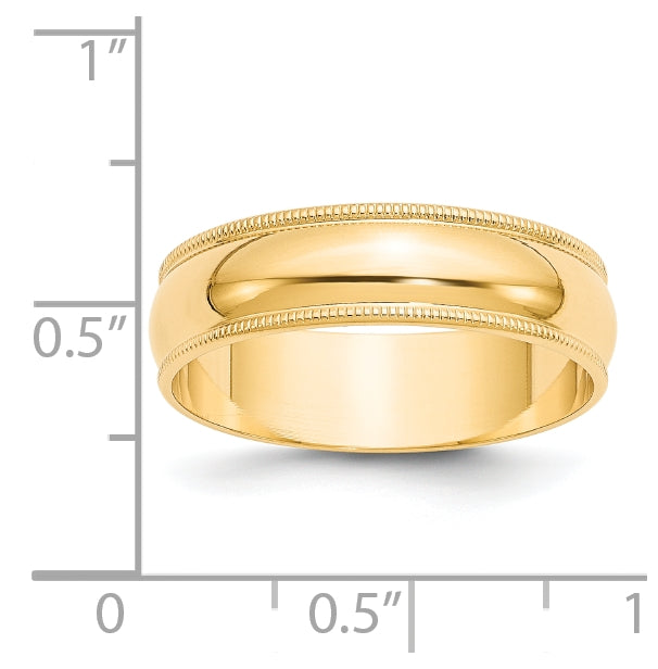 14k Yellow Gold 6mm Lightweight Milgrain Half Round Wedding Band Size 5.5