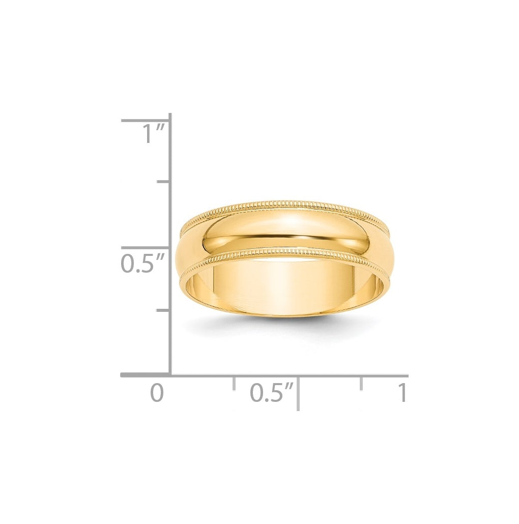 14k Yellow Or White Or Rose Gold Lightweight Milgrain Half Round Wedding Band