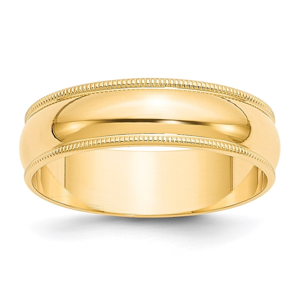 14k Yellow Gold 6mm Lightweight Milgrain Half Round Wedding Band Size 4