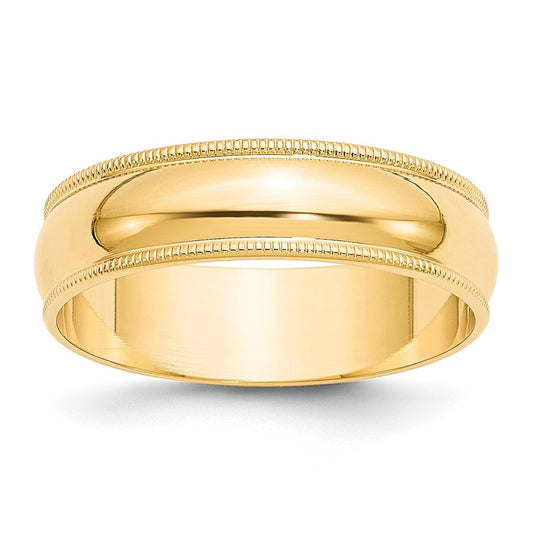 14k Yellow Gold 6mm Lightweight Milgrain Half Round Wedding Band Size 4