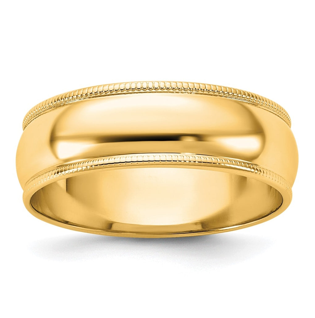 14k Yellow Or White Or Rose Gold Lightweight Milgrain Half Round Wedding Band