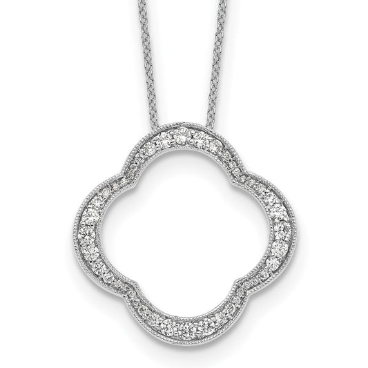 True Origin 14K White Gold 5/8 carat Lab Grown Diamond VS/SI  D E F  Quatrefoil Floral 18 inch Necklace