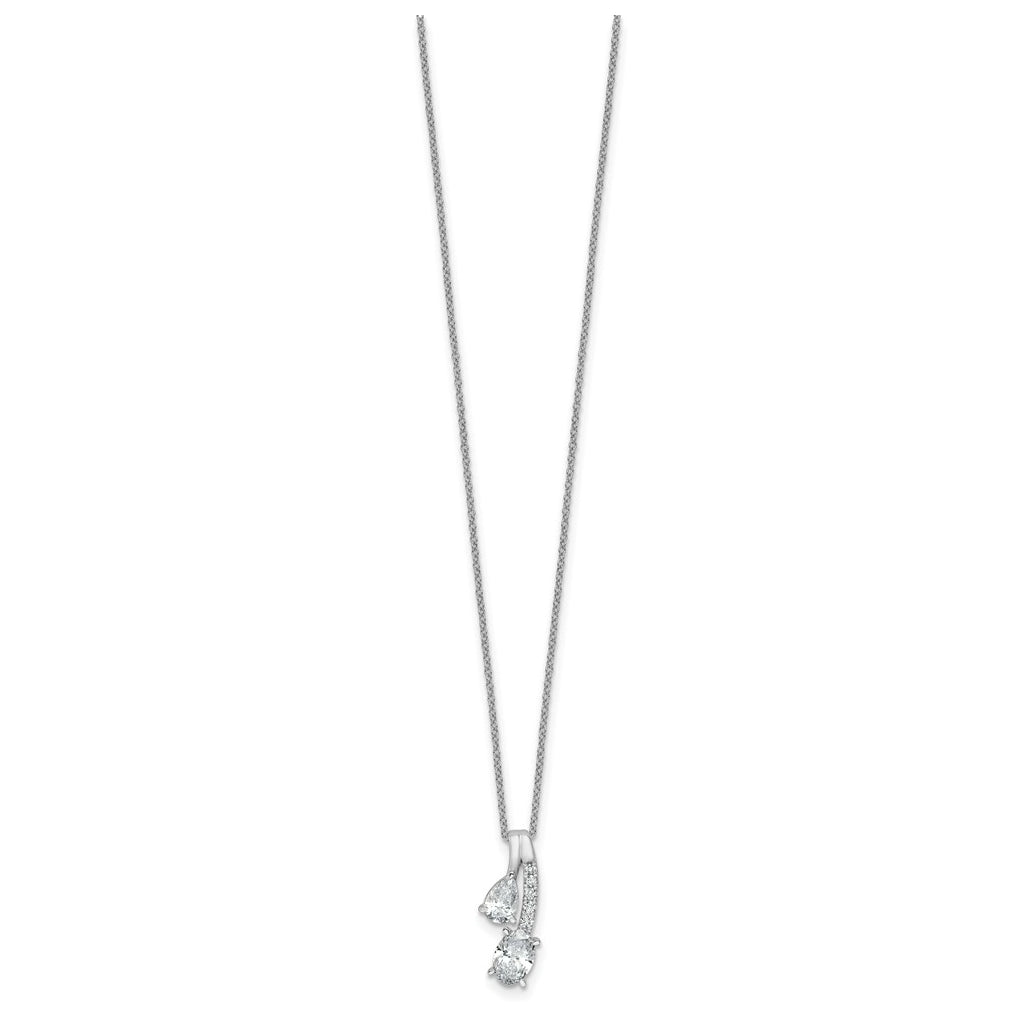 14k White Gold 7/8 carat Lab Grown Diamond VS/SI+ G+ Oval and Pear Complete 18 inch Two Stone Pendant Necklace