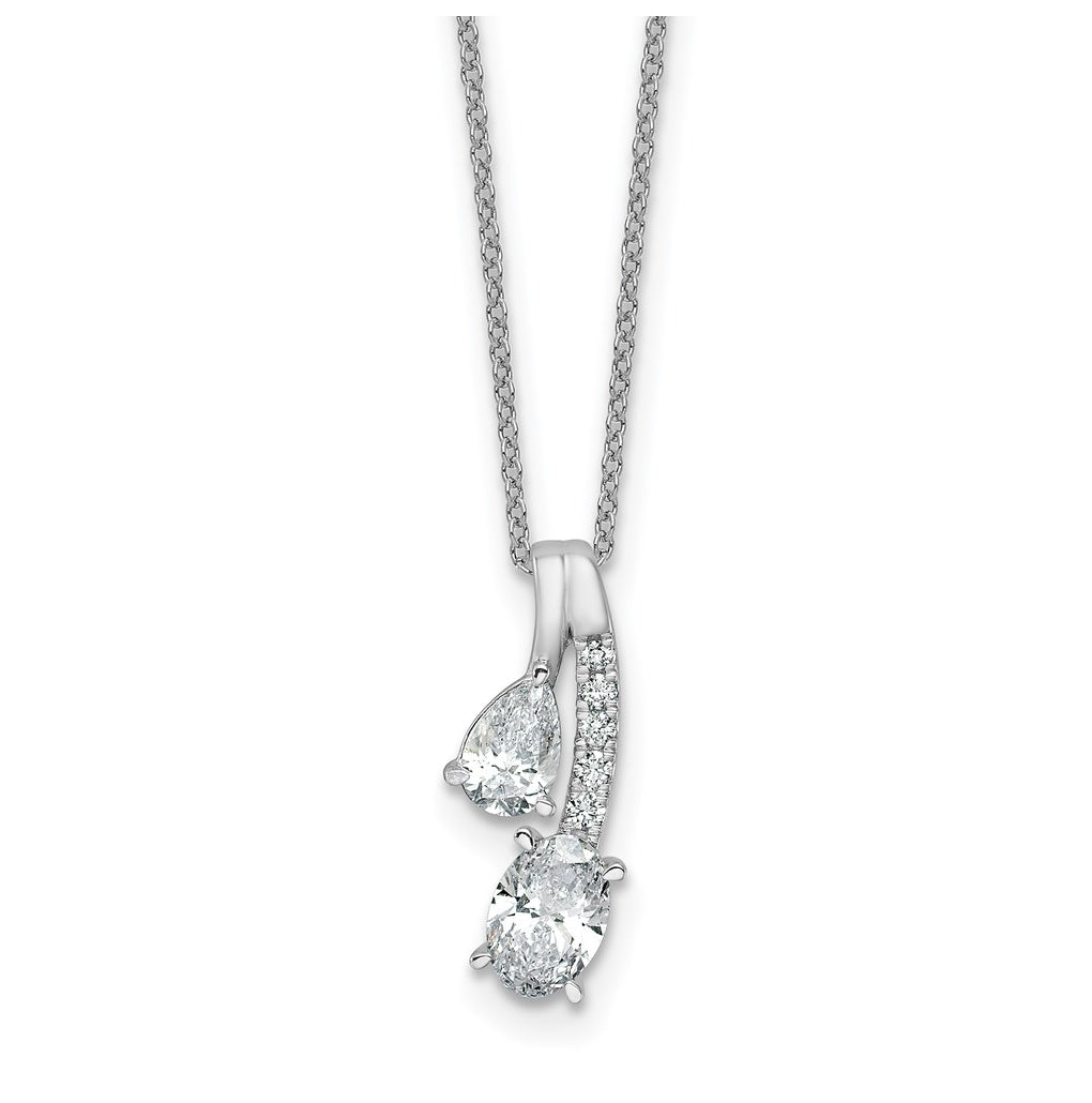 14k White Gold 7/8 carat Lab Grown Diamond VS/SI+ G+ Oval and Pear Complete 18 inch Two Stone Pendant Necklace