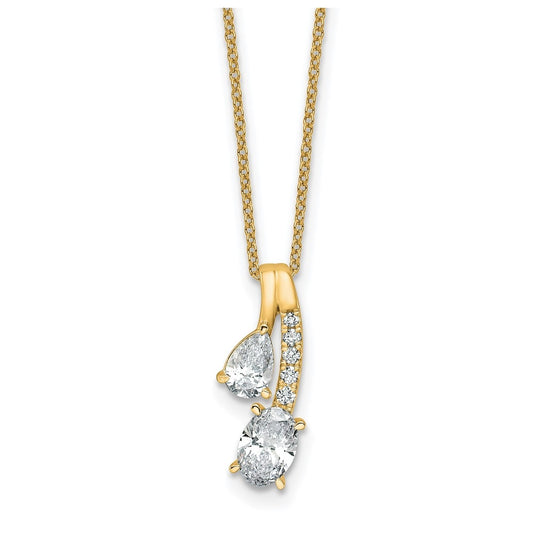 14k Yellow Gold 7/8 carat Lab Grown Diamond VS/SI+ G+ Oval and Pear Complete 18 inch Two Stone Pendant Necklace