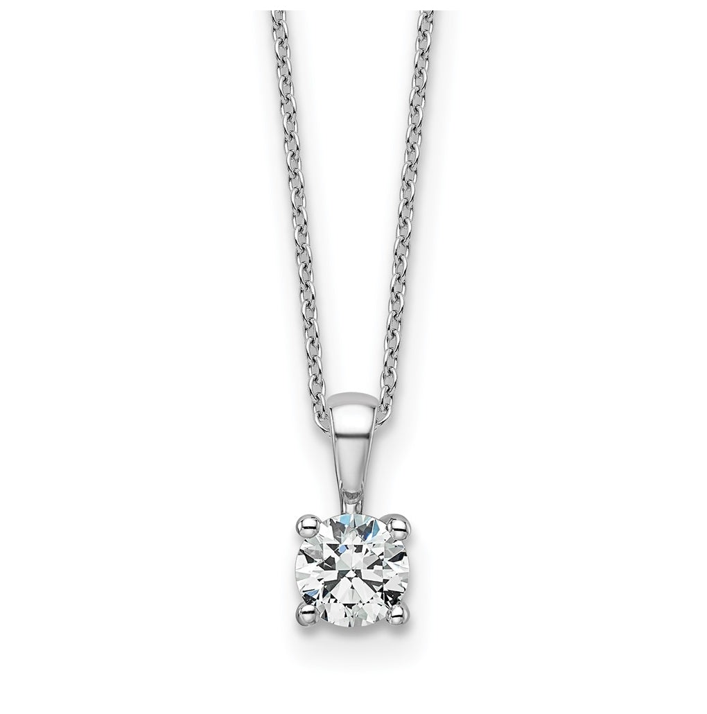 14K Yellow Or White Gold Lab Grown Diamond VS+ F+ Round Complete 18 inch Four Prong Pendant Necklace