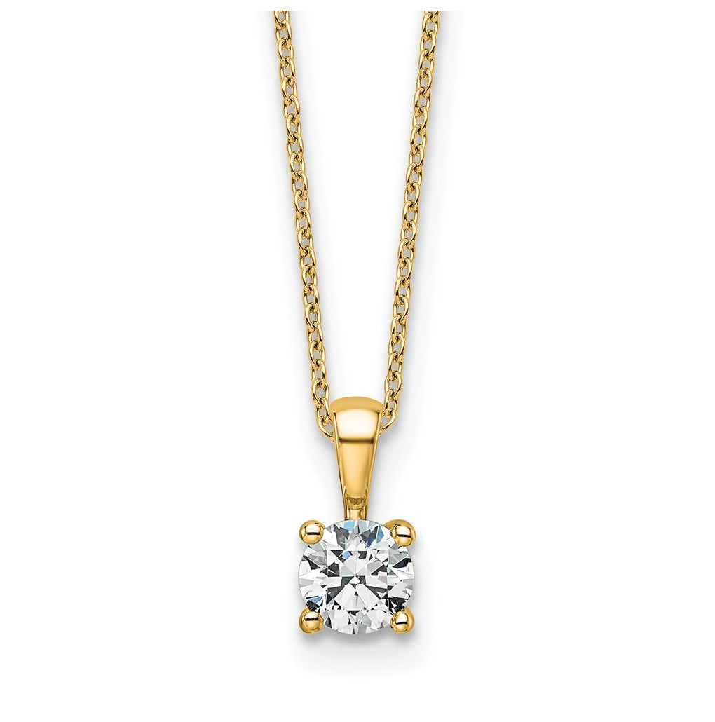 14K Yellow Or White Gold Lab Grown Diamond VS+ F+ Round Complete 18 inch Four Prong Pendant Necklace