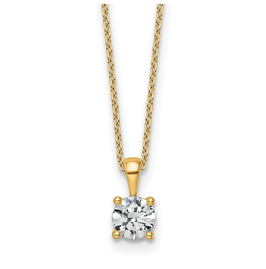 14K Yellow Or White Gold Lab Grown Diamond VS+ F+ Round Complete 18 inch Four Prong Pendant Necklace