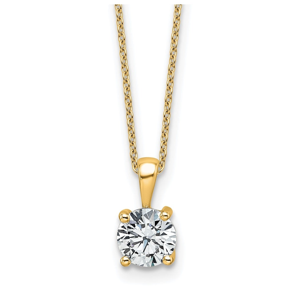 14K Yellow Or White Gold Lab Grown Diamond VS+ F+ Round Complete 18 inch Four Prong Pendant Necklace