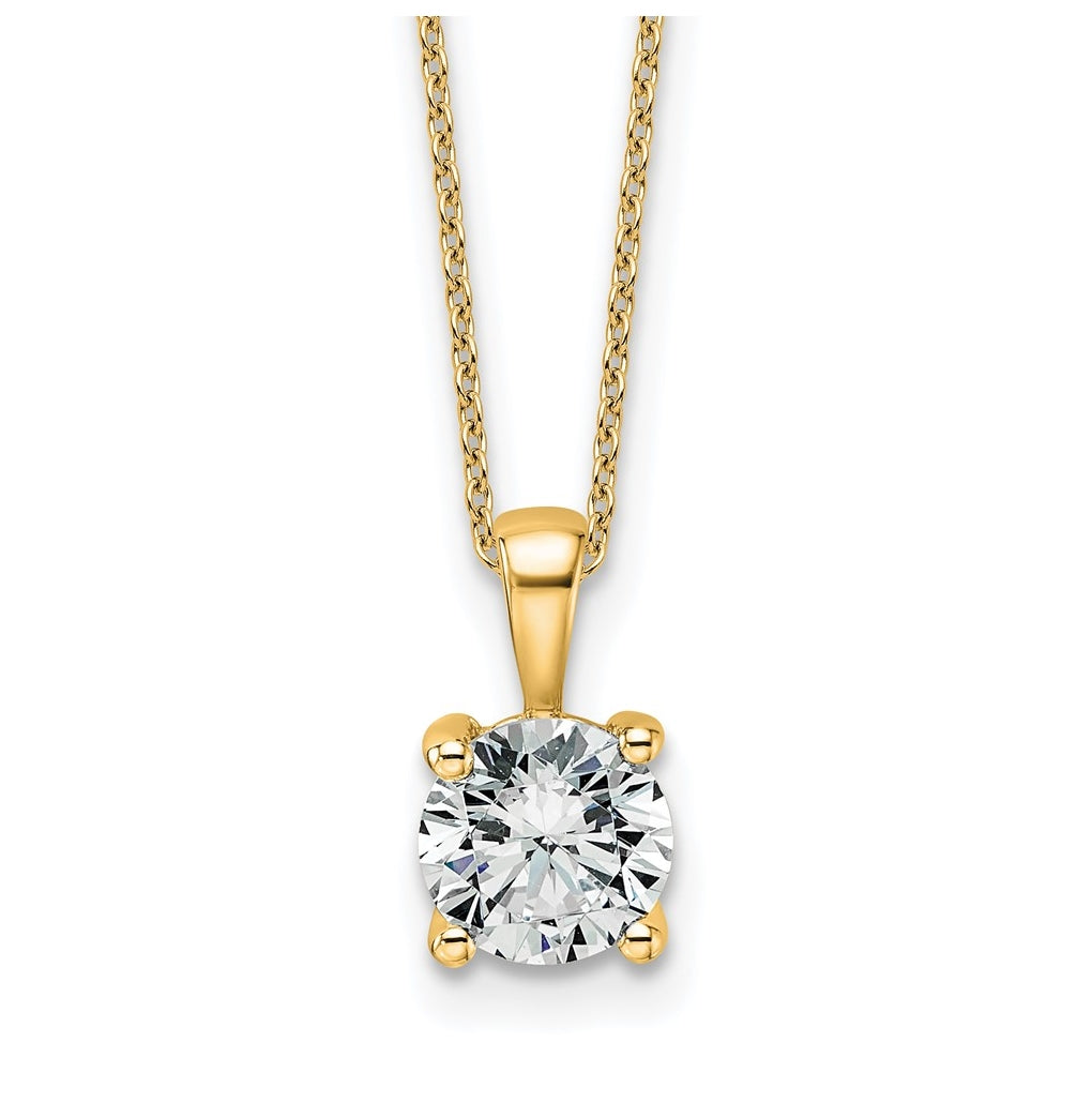 14K Yellow Or White Gold Lab Grown Diamond VS+ F+ Round Complete 18 inch Four Prong Pendant Necklace