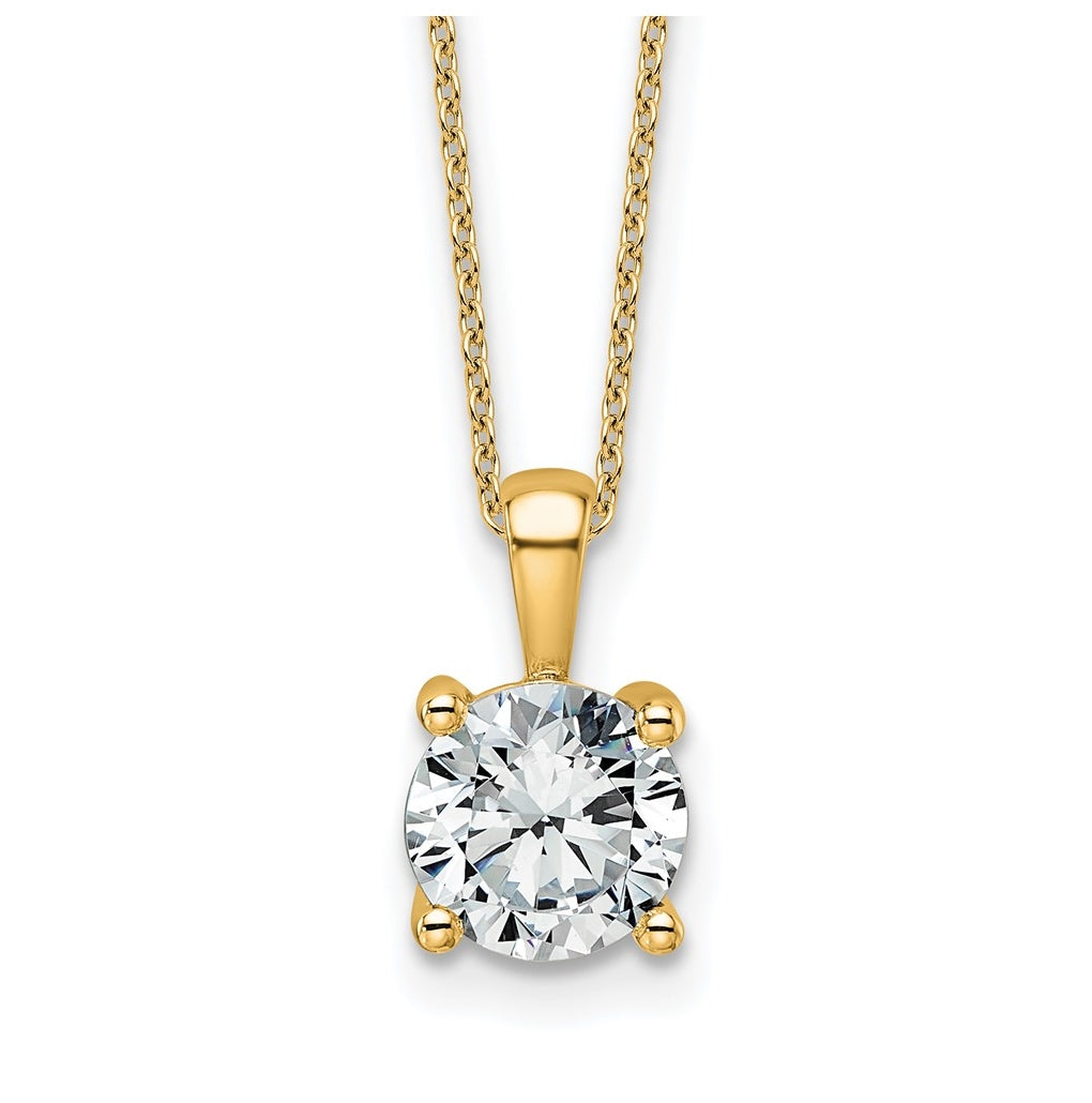 14K Yellow Or White Gold Lab Grown Diamond VS+ F+ Round Complete 18 inch Four Prong Pendant Necklace