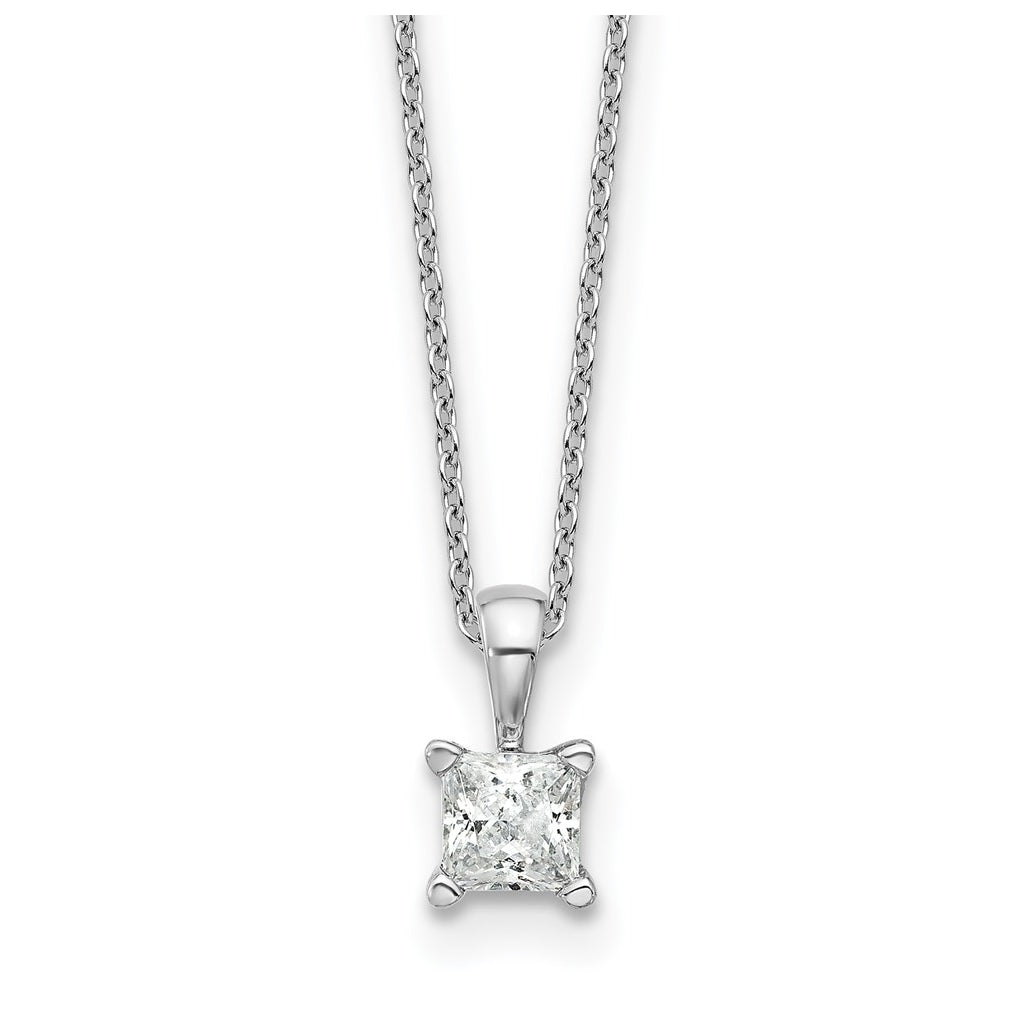 14K Yellow Or White Gold Lab Grown Diamond VS/SI+ G+ Princess Complete 18 inch Four Prong Pendant Necklace