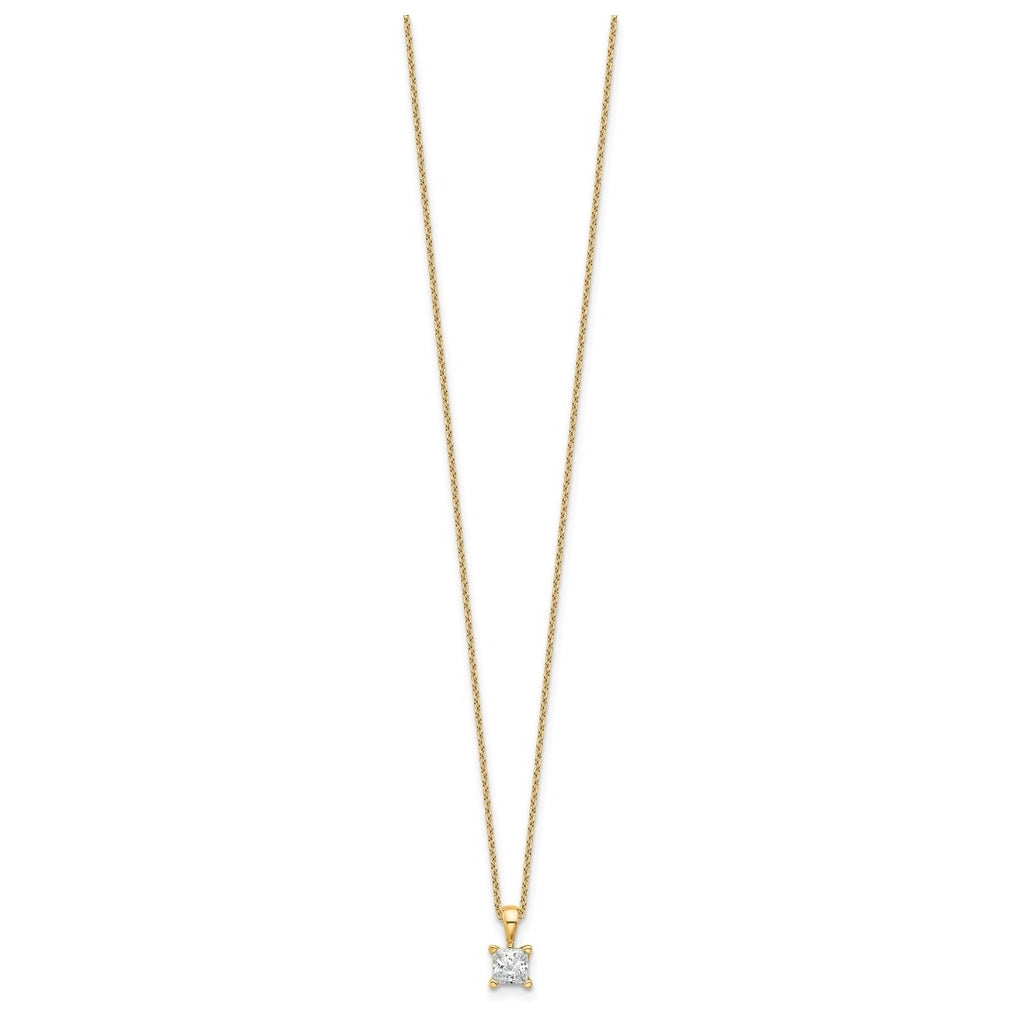 14K Yellow Or White Gold Lab Grown Diamond VS+ F+ Princess Complete 18 inch Four Prong Pendant Necklace