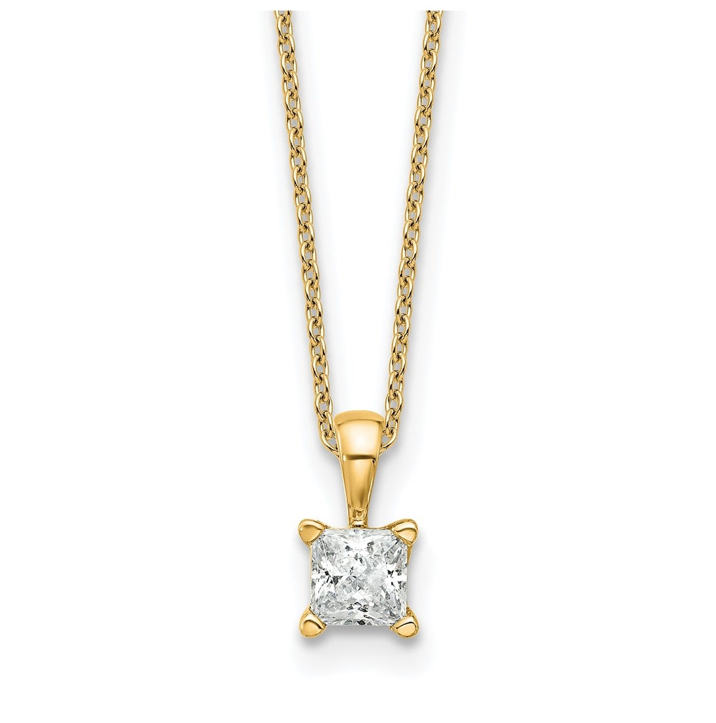 14K Yellow Or White Gold Lab Grown Diamond VS/SI+ G+ Princess Complete 18 inch Four Prong Pendant Necklace