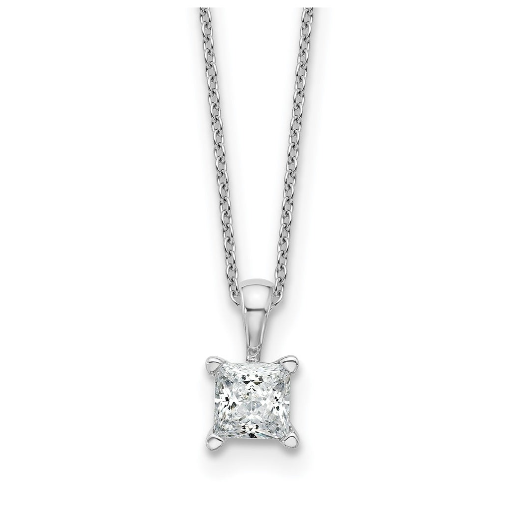 14K Yellow Or White Gold Lab Grown Diamond VS+ F+ Princess Complete 18 inch Four Prong Pendant Necklace