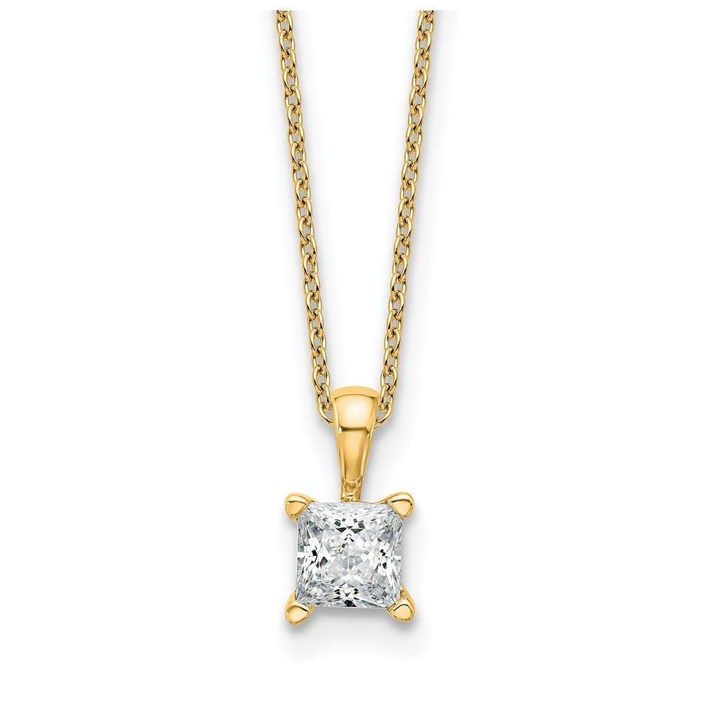 14K Yellow Or White Gold Lab Grown Diamond VS/SI+ G+ Princess Complete 18 inch Four Prong Pendant Necklace