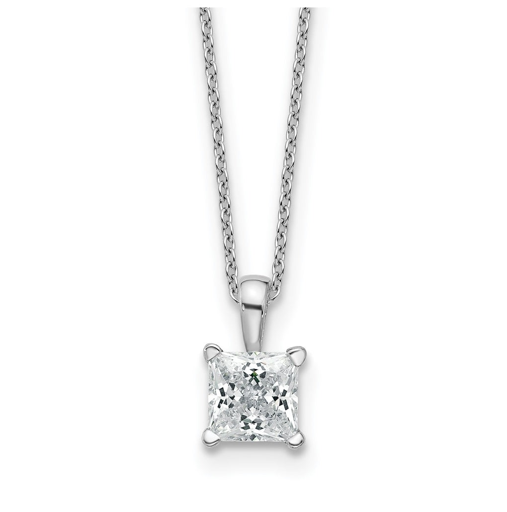 14K Yellow Or White Gold Lab Grown Diamond VS+ F+ Princess Complete 18 inch Four Prong Pendant Necklace