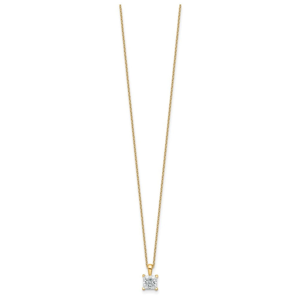 14K Yellow Or White Gold Certified Lab Grown Diamond VS+ F+ Princess Complete 18 inch Four Prong Pendant Necklace