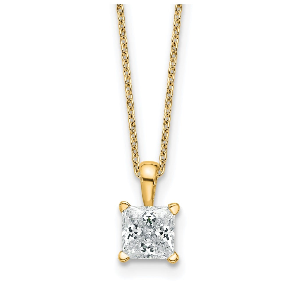 14K Yellow Or White Gold Certified Lab Grown Diamond VS/SI+ G+ Princess Complete 18 inch Four Prong Pendant Necklace