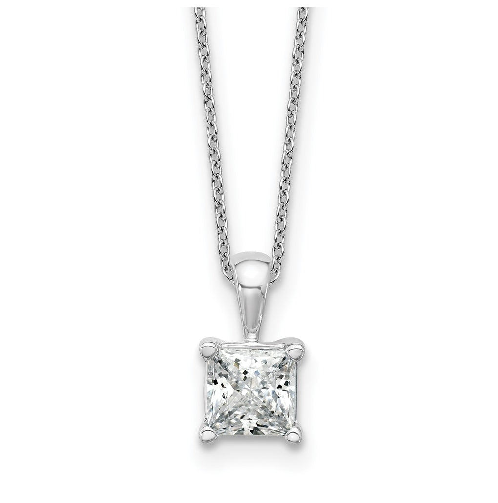 14K Yellow Or White Gold Lab Grown Diamond VS/SI+ G+ Princess Complete 18 inch Four Prong Pendant Necklace