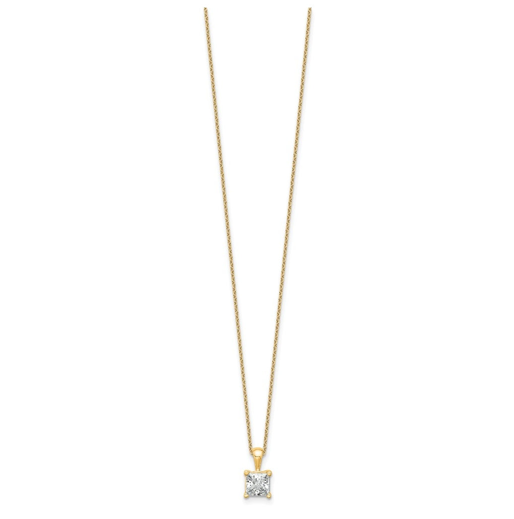14K Yellow Or White Gold Lab Grown Diamond VS/SI+ G+ Princess Complete 18 inch Four Prong Pendant Necklace