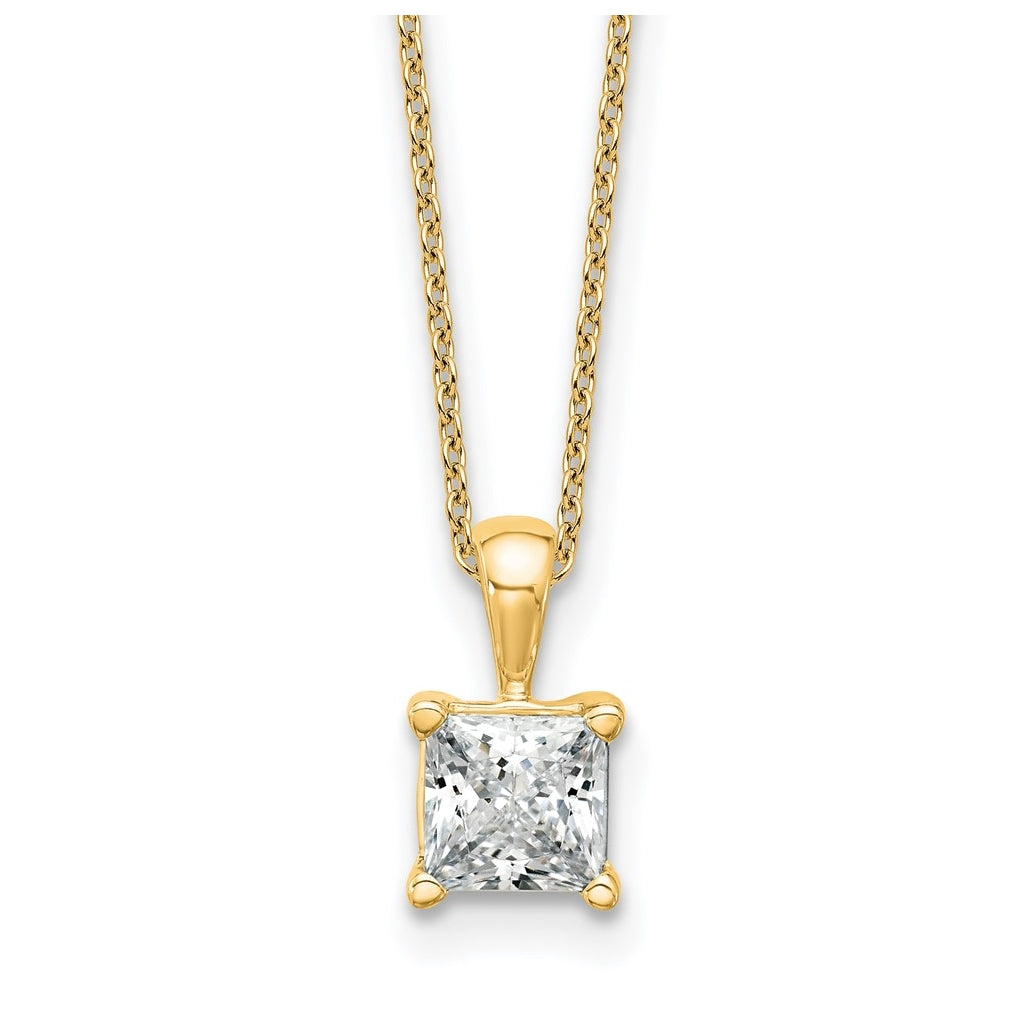 14K Yellow Or White Gold Lab Grown Diamond VS+ F+ Princess Complete 18 inch Four Prong Pendant Necklace