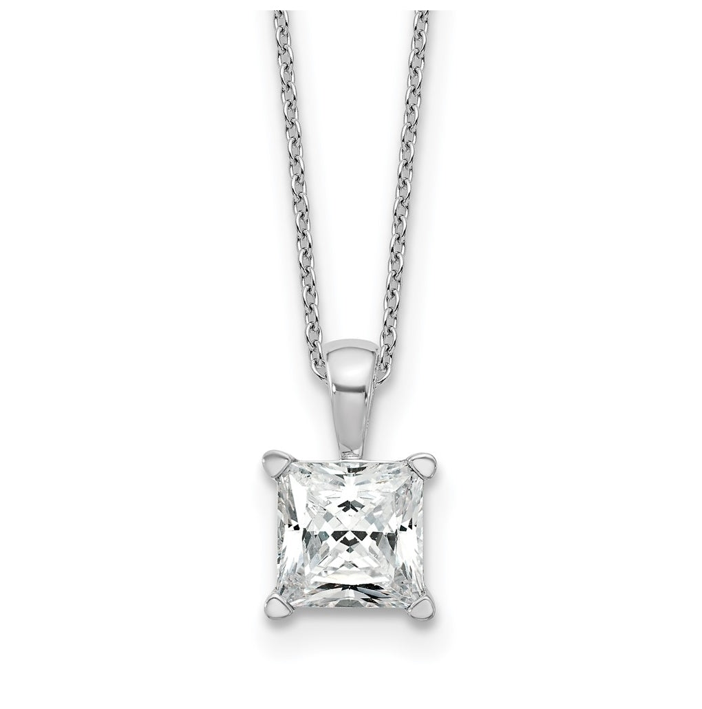 14K Yellow Or White Gold Lab Grown Diamond VS+ F+ Princess Complete 18 inch Four Prong Pendant Necklace