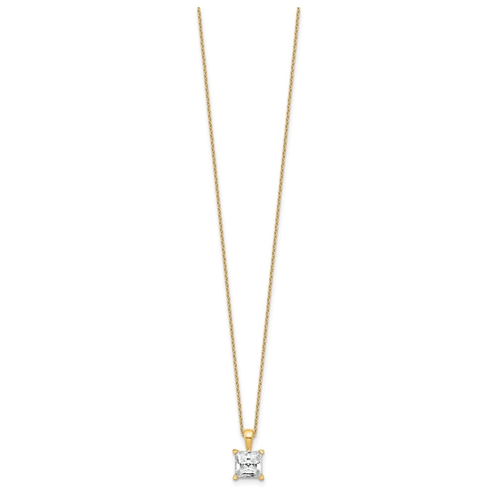 14K Yellow Or White Gold Certified Lab Grown Diamond VS+ F+ Princess Complete 18 inch Four Prong Pendant Necklace