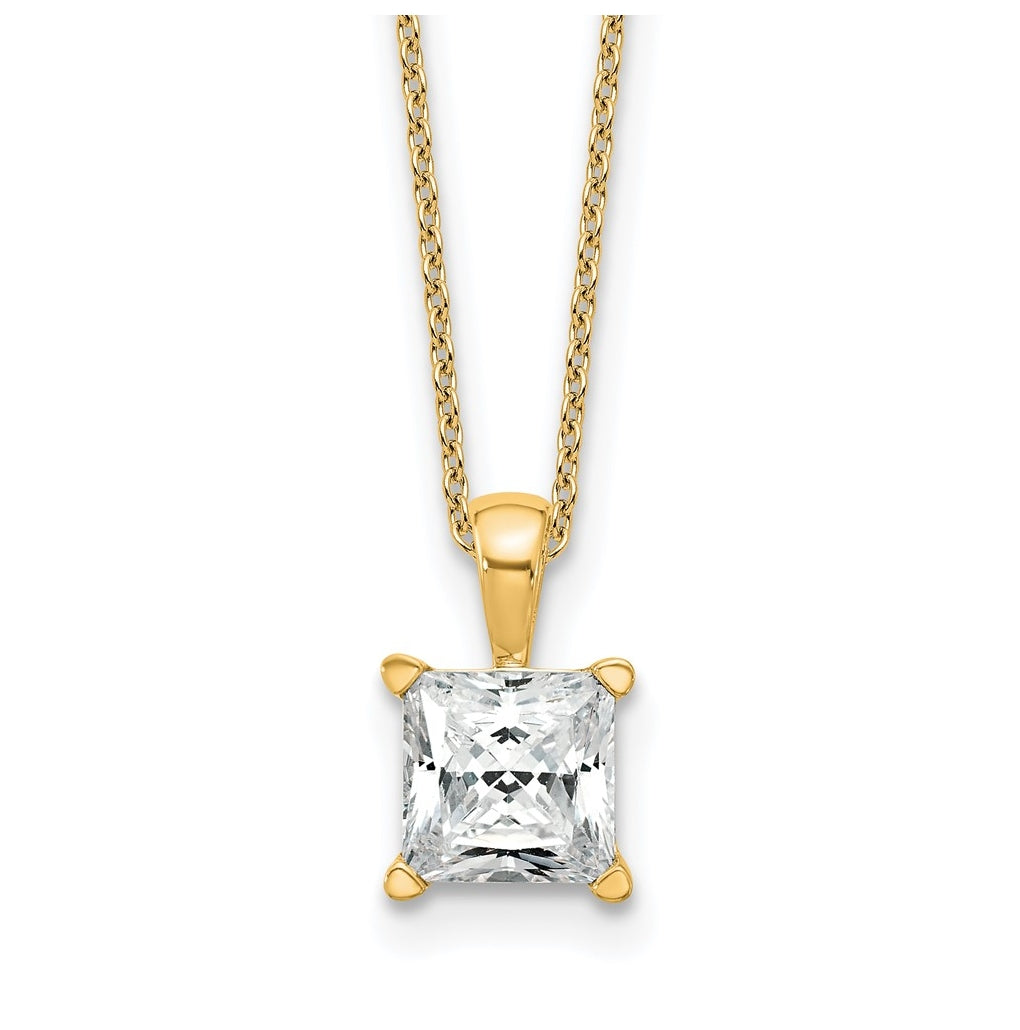 14K Yellow Or White Gold Certified Lab Grown Diamond VS/SI+ G+ Princess Complete 18 inch Four Prong Pendant Necklace