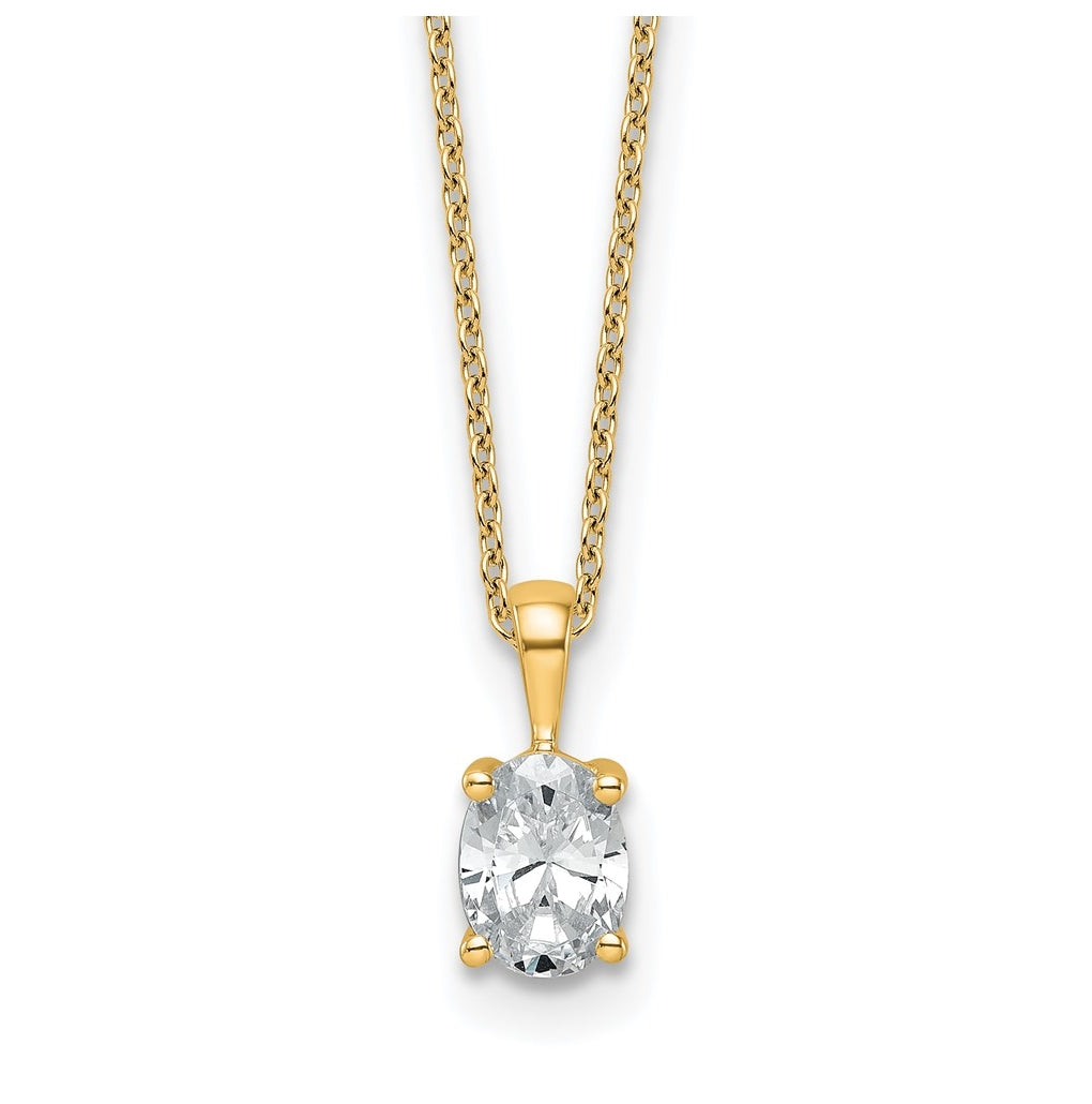 14K Yellow Or White Gold Lab Grown Diamond VS/SI+ G+ Oval Complete 18 inch Four Prong Pendant Necklace