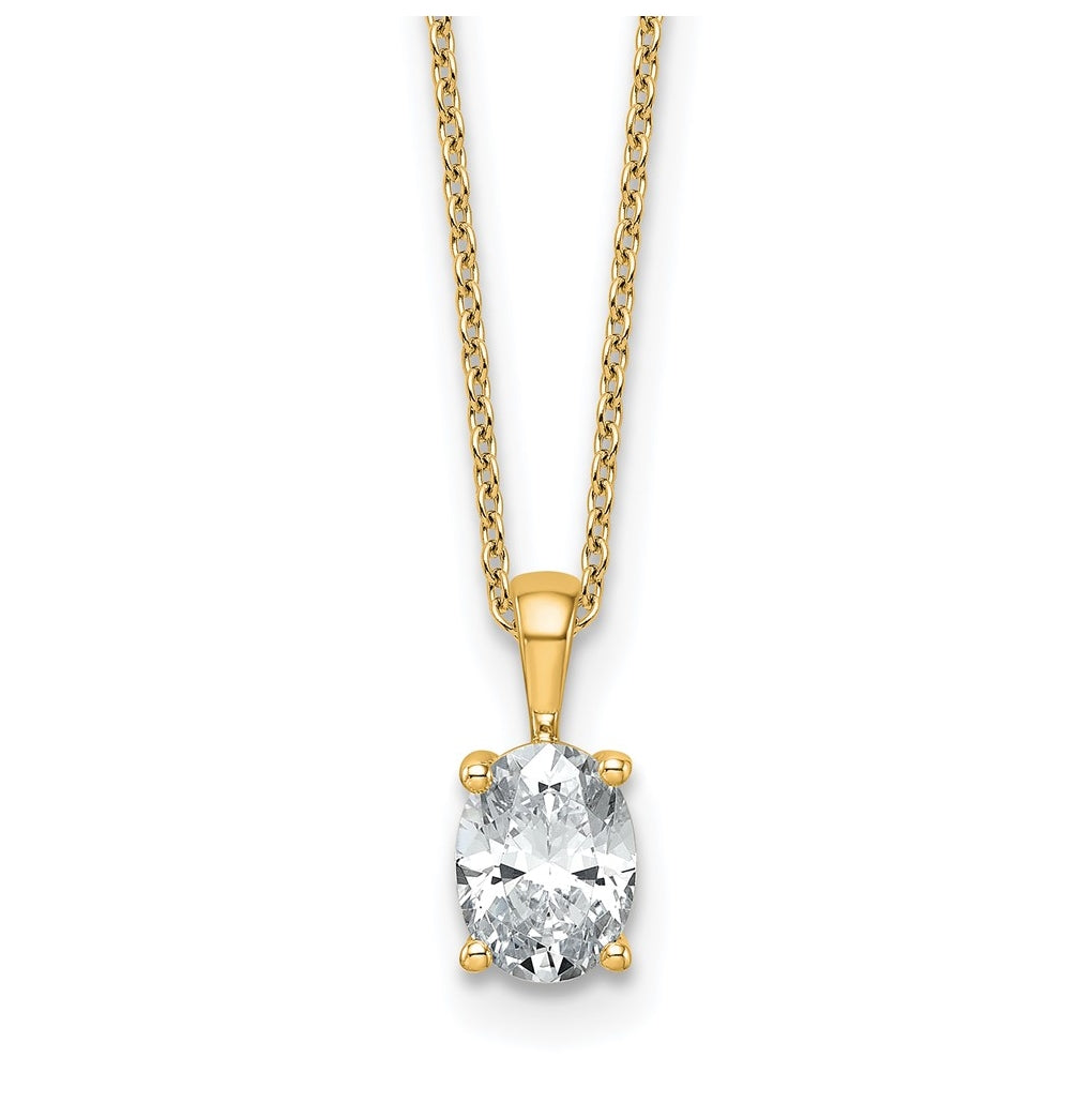 14K Yellow Or White Gold Lab Grown Diamond VS/SI+ G+ Oval Complete 18 inch Four Prong Pendant Necklace