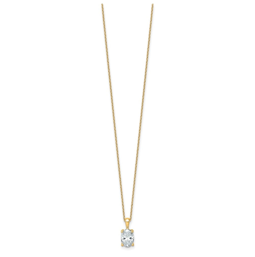 14K Yellow Or White Gold Lab Grown Diamond VS/SI+ G+ Oval Complete 18 inch Four Prong Pendant Necklace