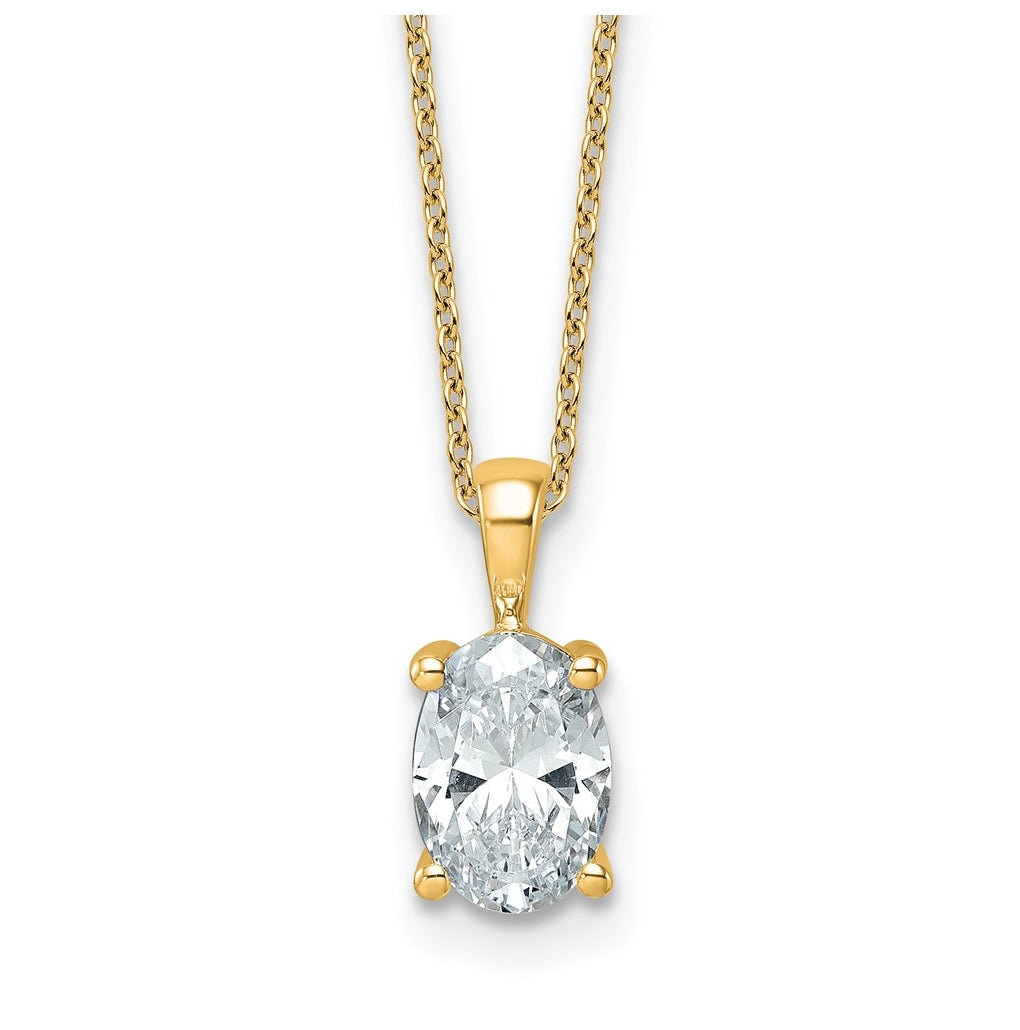 14K Yellow Or White Gold Lab Grown Diamond VS/SI+ G+ Oval Complete 18 inch Four Prong Pendant Necklace