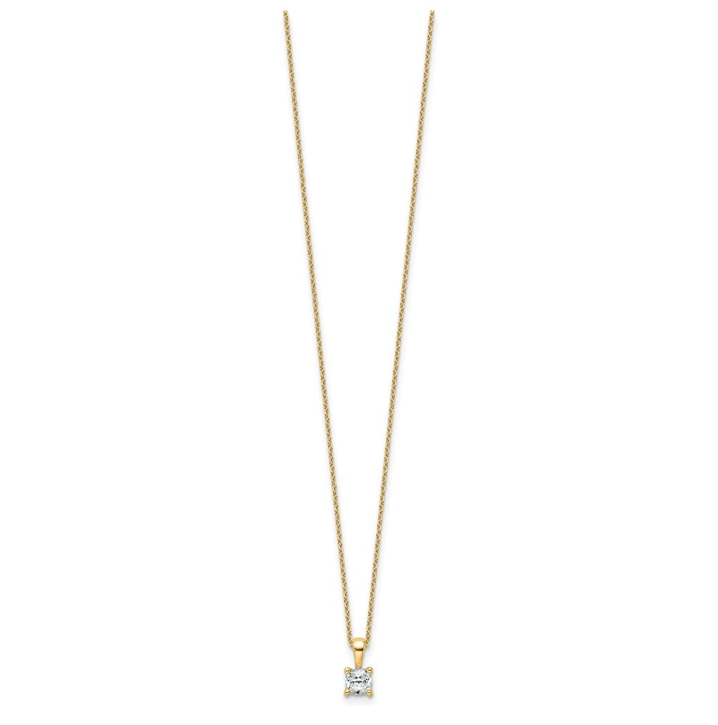 14K Yellow Or White Gold Certified Lab Grown Diamond VS+ F+ Cushion Complete 18 inch Four Prong Pendant Necklace
