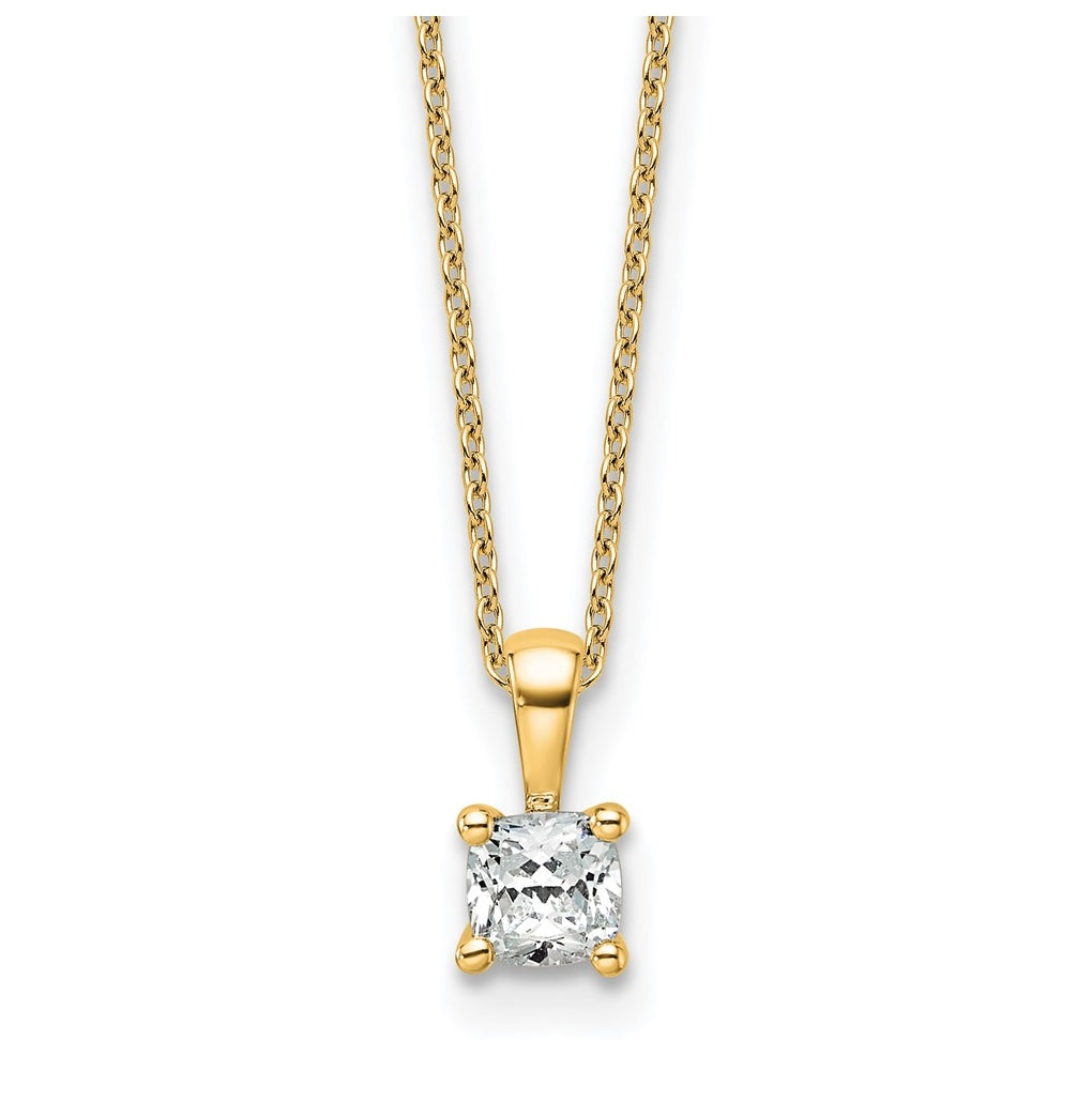 14K Yellow Or White Gold Certified Lab Grown Diamond VS+ F+ Cushion Complete 18 inch Four Prong Pendant Necklace