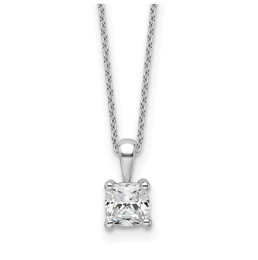 14K Yellow Or White Gold Lab Grown Diamond VS/SI+ G+ Cushion Complete 18 inch Four Prong Pendant Necklace