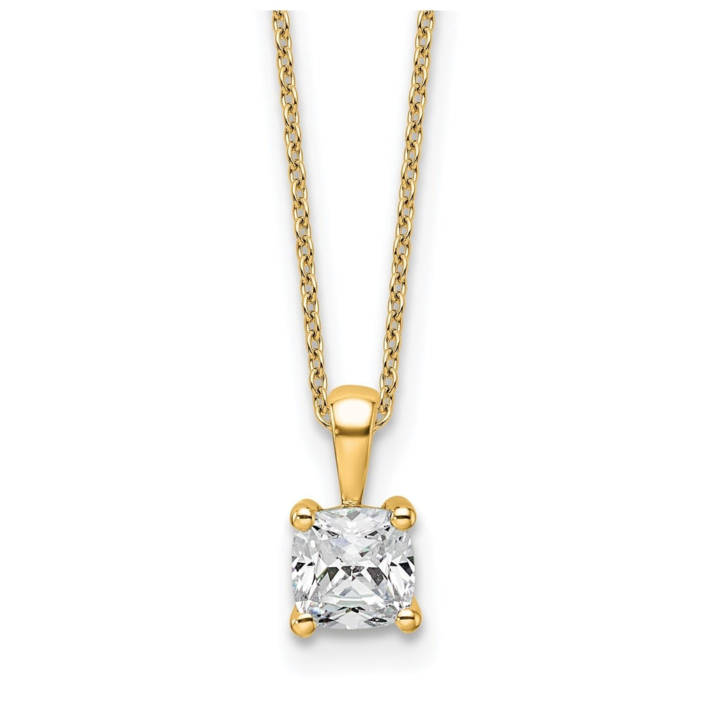 14K Yellow Or White Gold Lab Grown Diamond VS/SI+ G+ Cushion Complete 18 inch Four Prong Pendant Necklace