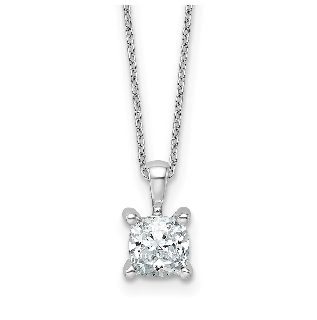 14K Yellow Or White Gold Certified Lab Grown Diamond VS+ F+ Cushion Complete 18 inch Four Prong Pendant Necklace