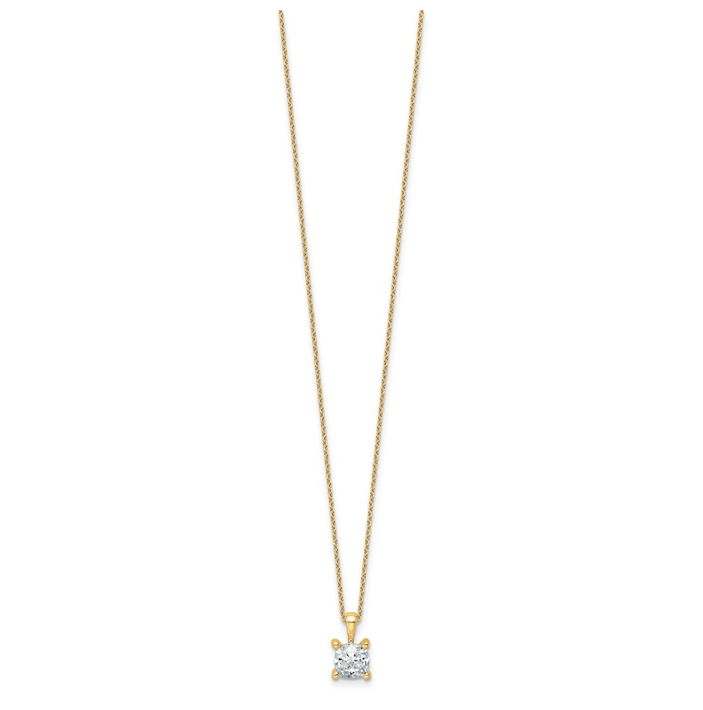 14K Yellow Or White Gold Lab Grown Diamond VS+ F+ Cushion Complete 18 inch Four Prong Pendant Necklace