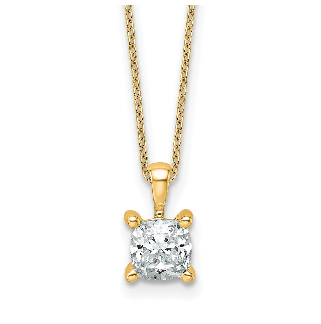 14K Yellow Or White Gold Lab Grown Diamond VS/SI+ G+ Cushion Complete 18 inch Four Prong Pendant Necklace